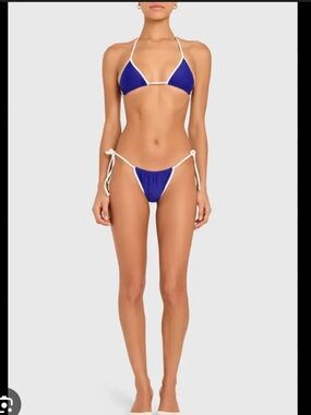 Amanda Uprichard Blue Bikini Set with White Trim